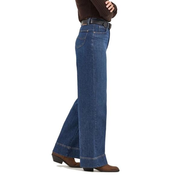New! LEE Jeans Wide Leg Trousers Pants 12 Inner Strength High Rise Straight Dark - Picture 1 of 16